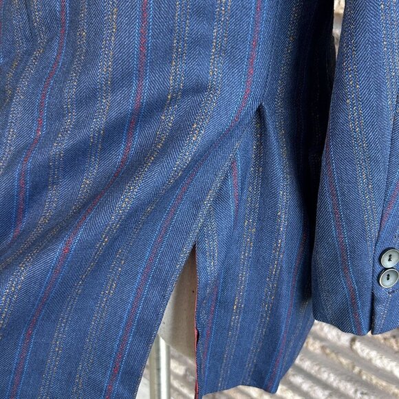 Vintage 70s Blue Striped Bespoke Sports Coat Blazer Wild Lining Size 40 - Picture 7 of 13